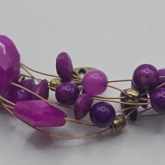 Chicos Purple Beaded Necklace Gold Tone Whimsigoth Boho - Picture 4 of 10